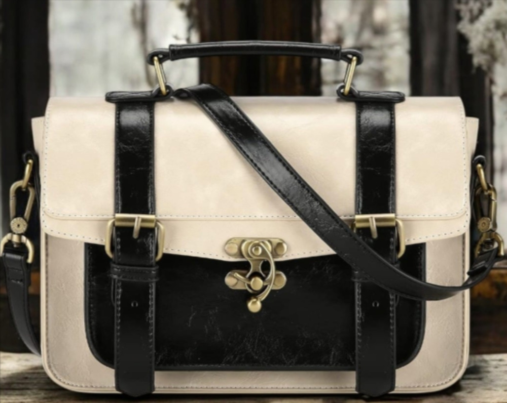 ECOSUSI Vintage Black/Beige Messenger Satchel Bag